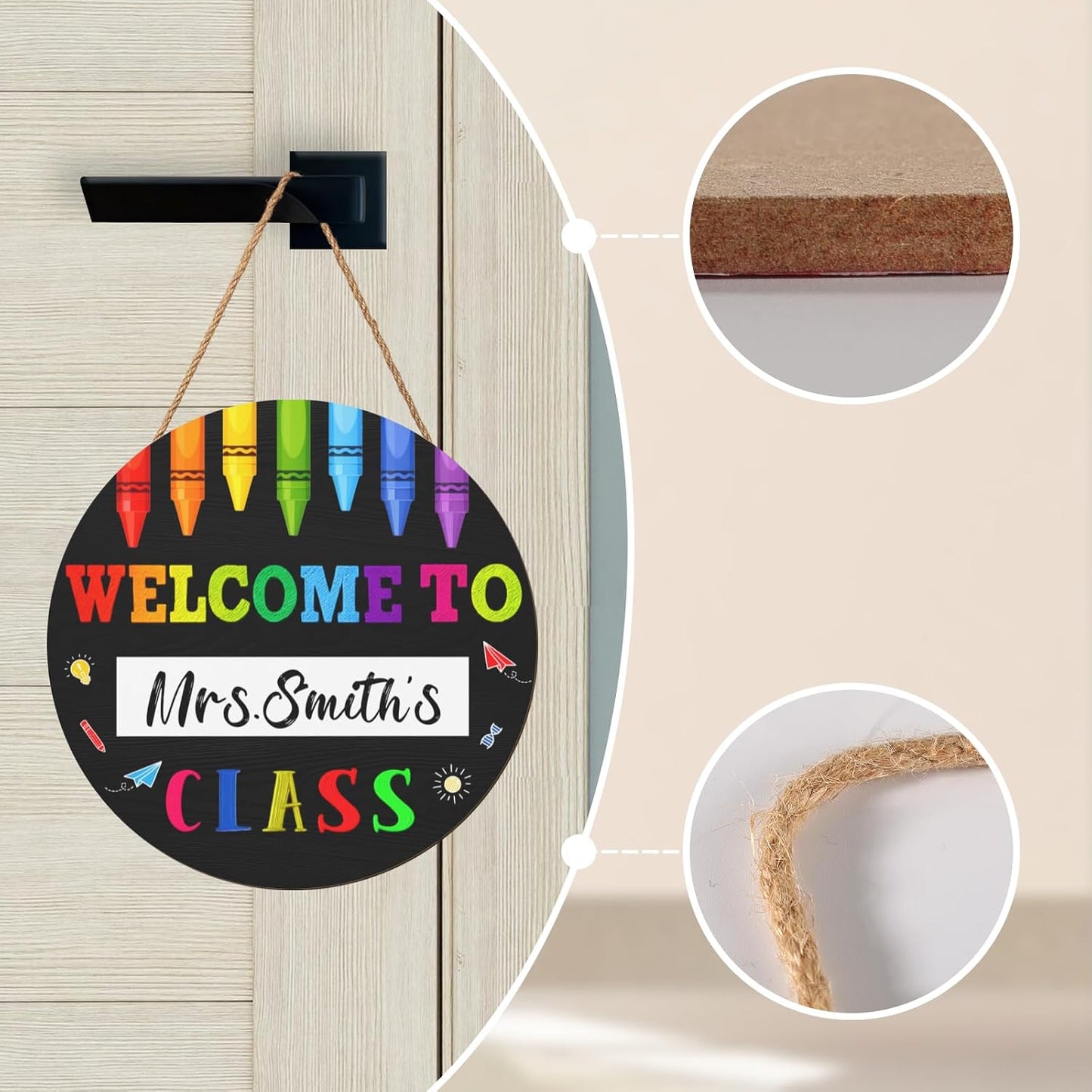 Personalized Teacher Name Door Sign Welcome to Class Hanging Sign Door Hanger Decorations 12 inch Teacher Supplies Gifts Decor Back to School