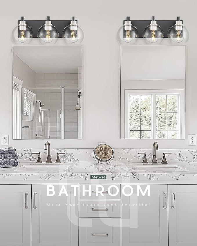METWET Bathroom Light Fixtures, 3-Light Black and Brushed Nickel Bathroom - Image 5