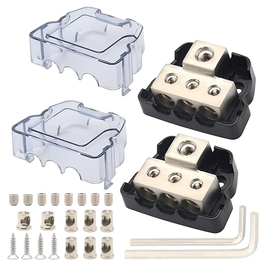 3Way Power Distribution Block 0 GA/ 4 GA in 4 Gauge/8 Gauge Wire Out Ground by TIALECCI
