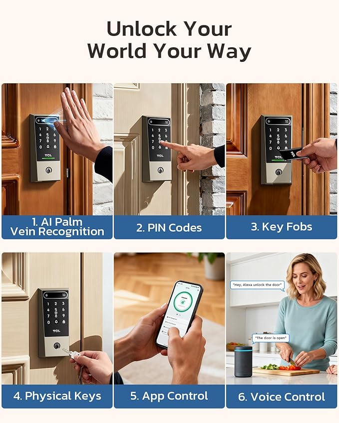 TCL D2 Pro Smart Lock with Palm Vein Recognition, 10000mAh Rechargeable Battery - Image 3