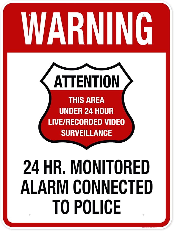 Warning 24 HR. Monitored Alarm Connected To Police Sign, 36x48 Inches, Rust by MySignCenter