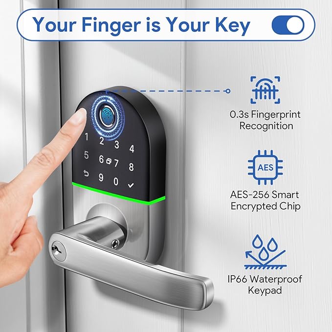 Smart Keypad Door Lock with Handle: NICE DIGI Keyless Entry Fingerprint Lock - Image 3