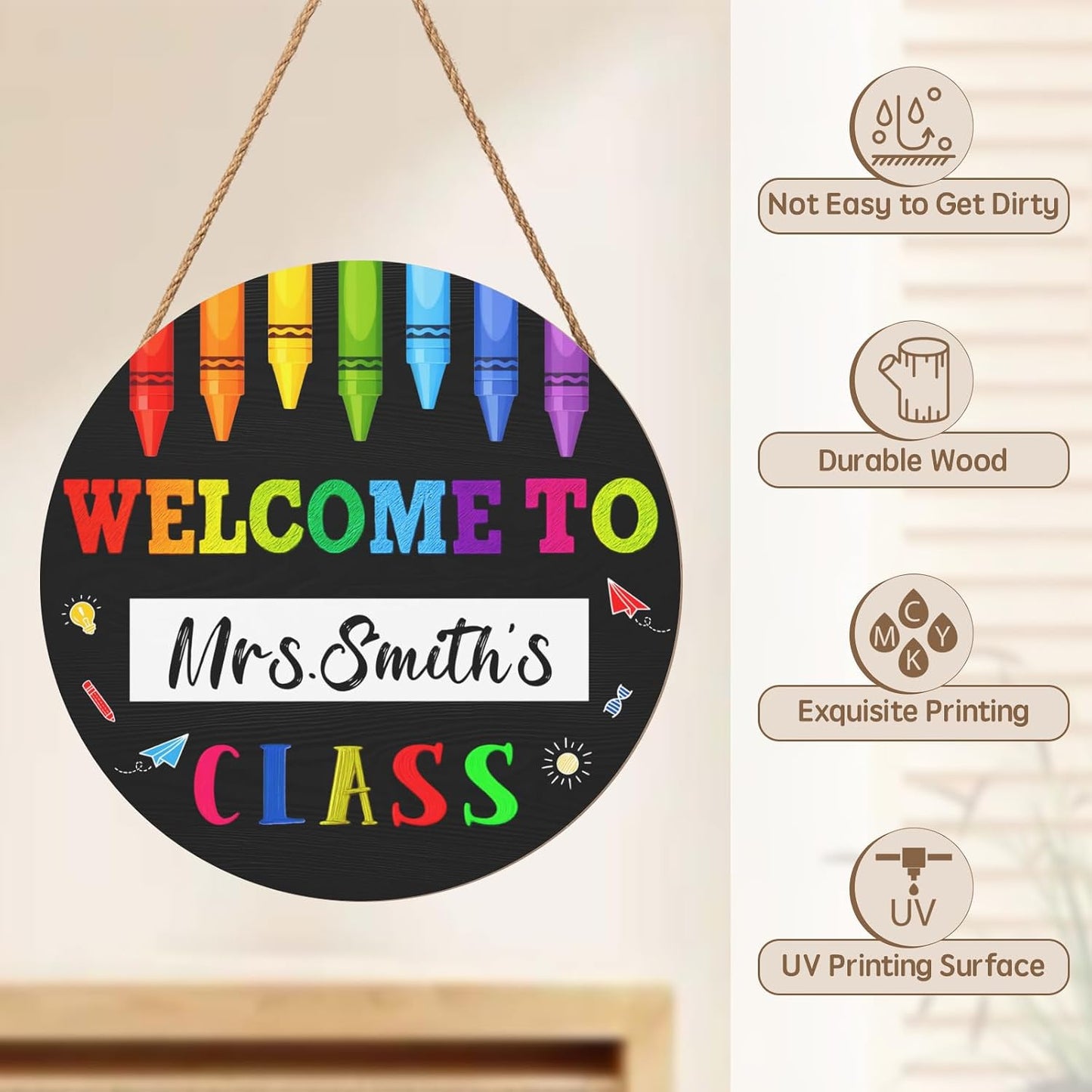 Personalized Teacher Name Door Sign Welcome to Class Hanging Sign Door Hanger Decorations 12 inch Teacher Supplies Gifts Decor Back to School
