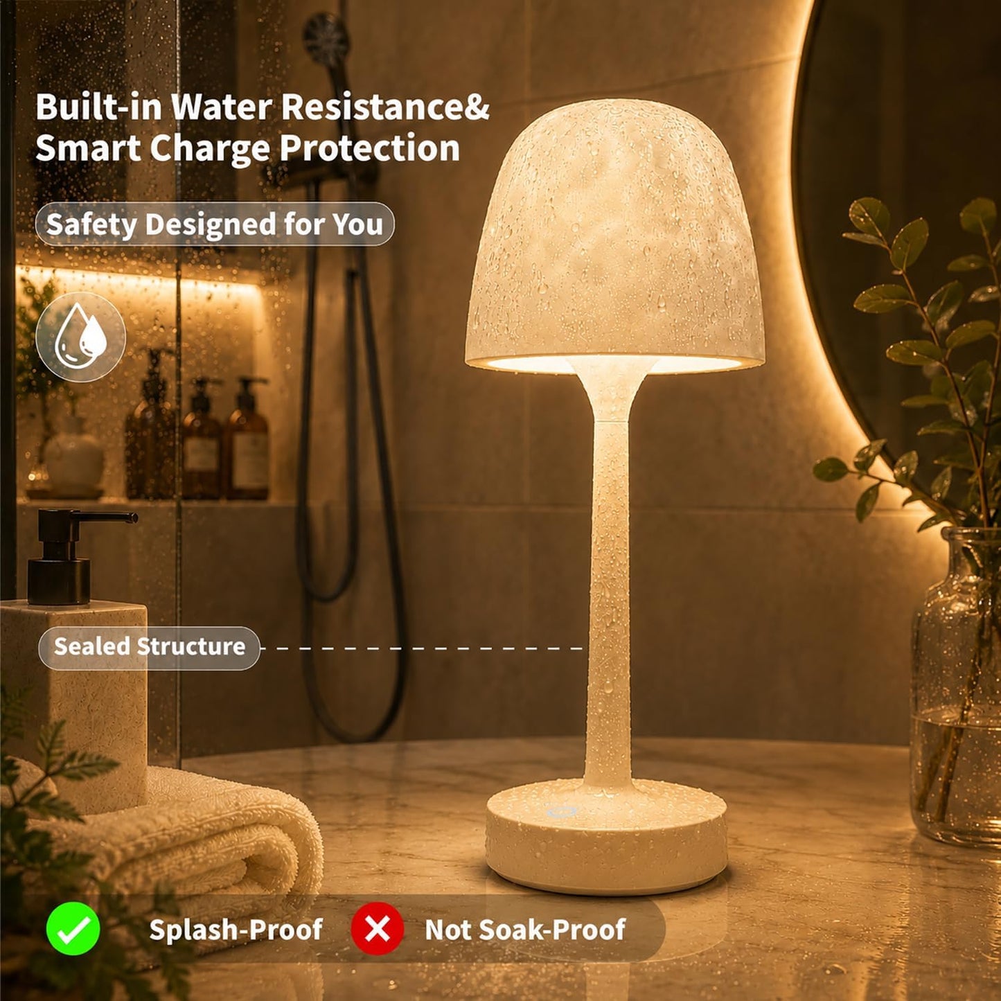 Shower Lamp, Waterproof Rechargeable LED Ocean Wave Projector Light | 16 Color Ocean Wave Projection, Remote & Touch Control, USB-C Rechargeable, Bathroom Bedroom, Outdoor Lighting, Floor Lamps
