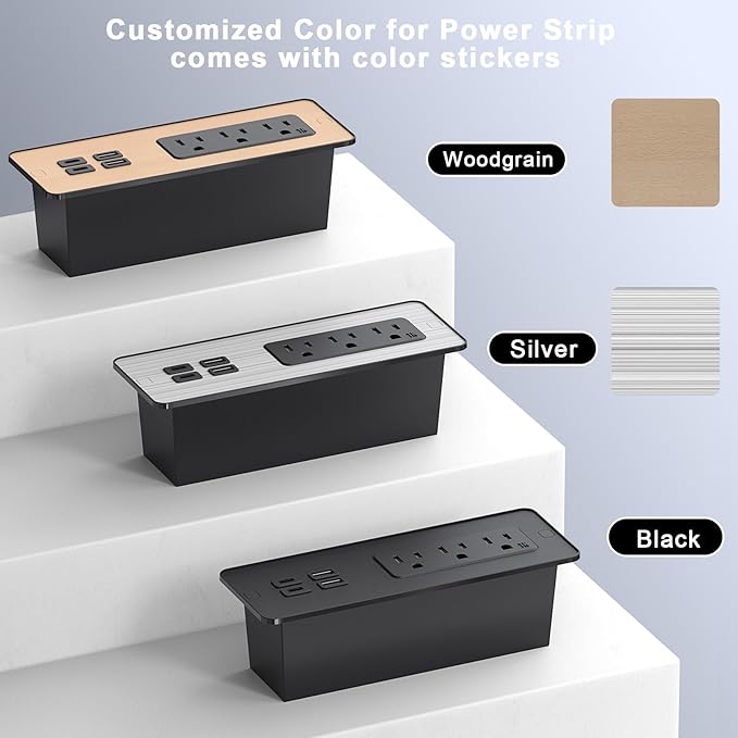 Drawer Outlet with PD 65W USB C, Recessed Power Strip with 3 Outlets 4 USB Ports - Image 3