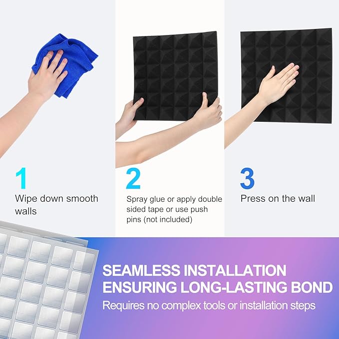 JBER Acoustic Sound Foam Panels, 24 Pack 2" X 12" X 12" Red and Black - Image 5