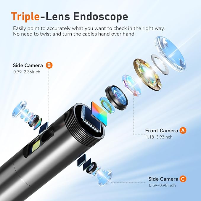 Triple Lens 5" IPS Borescope Inspection Camera, Ginocaco 1080P Digital Video - Image 2