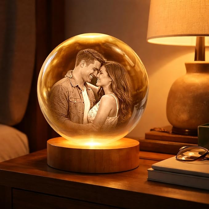 Herihues Personalized 3D Photo Crystal Ball, Custom Engraved Picture Lamp - Image 5