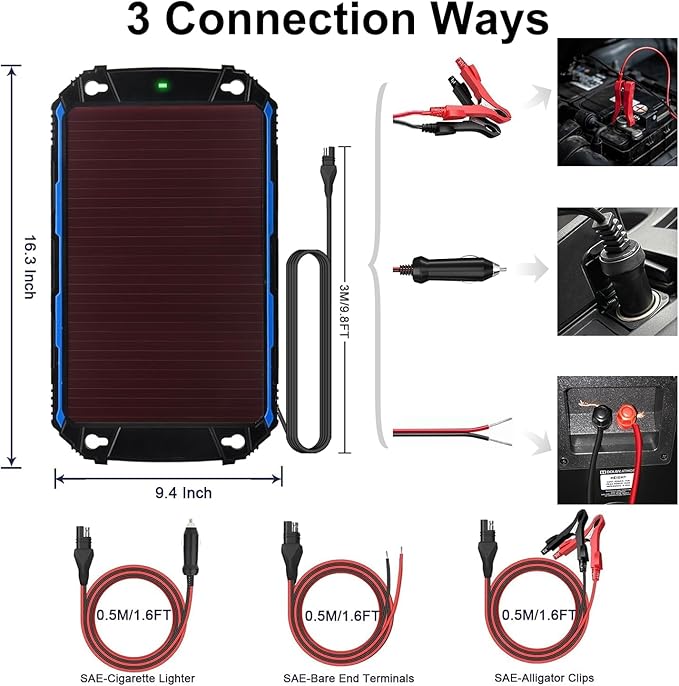 SUNER POWER Waterproof 5W 12V Solar Battery Charger & Maintainer Pro, Built-in - Image 4