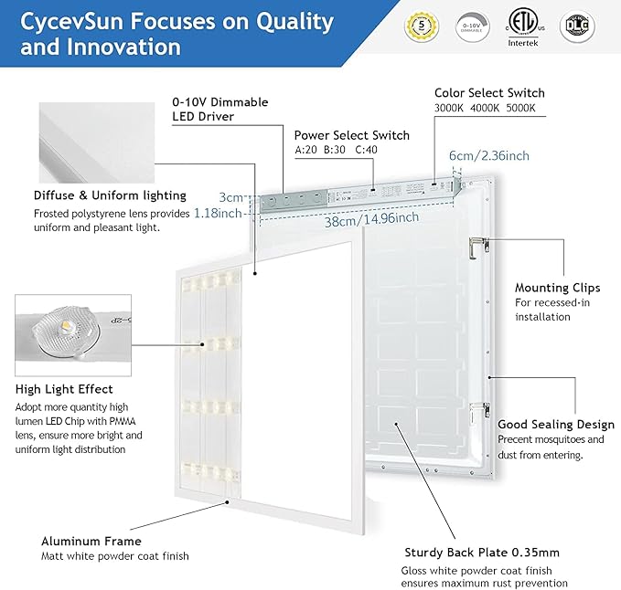 CycevSun 6-Pack 2x2 LED Flat Panel Light Drop Ceiling, Bright 4400LM, 3CCT - Image 7
