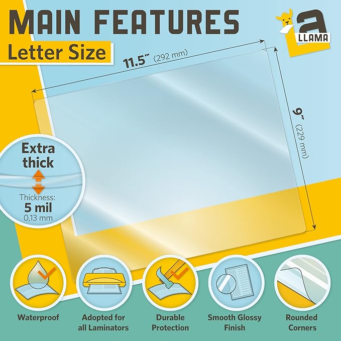 Thermal Laminating Pouches, 9 x 11.5 Inches, 5 Mil Thick, 20 Pack, Suited - Image 2