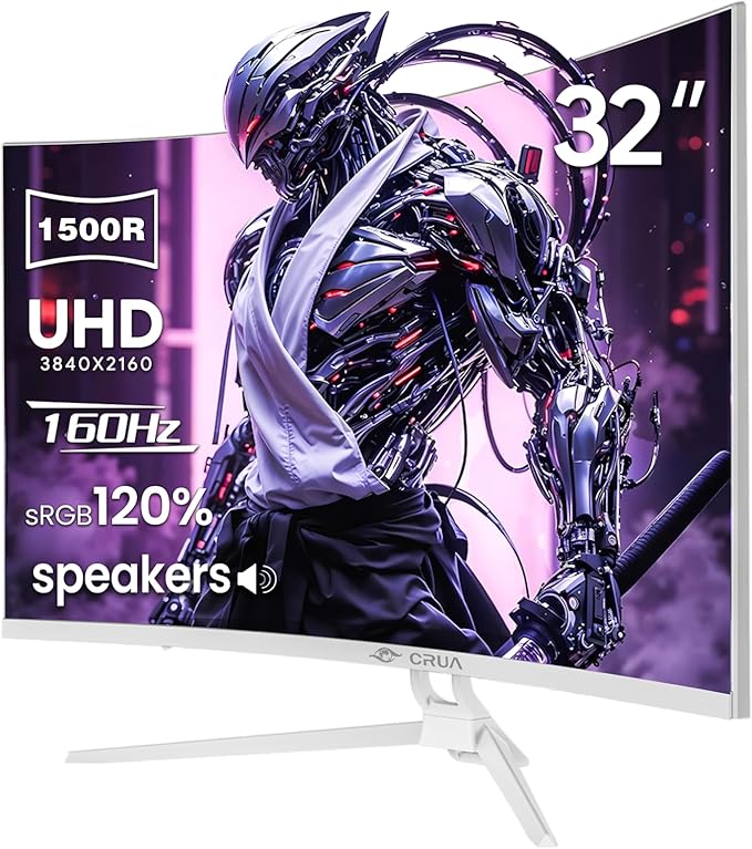 CRUA 32" Curved Gaming Monitor, 144Hz/160Hz 4K UHD 1500R VA Screen, Supports by CRUA