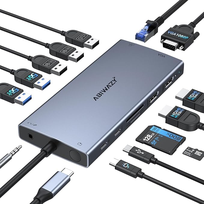 USB C Docking Station Dual Monitor by ABIWAZY