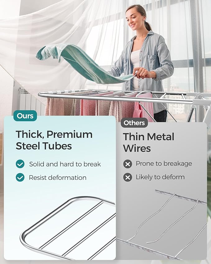 SONGMICS Clothes Drying Rack, Foldable 2-Level Laundry Drying Rack, - Image 8