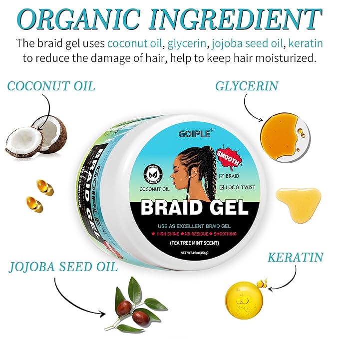 Braid & Loc Gel Good for Twist, Edge No Flake Extra Hold High Shine Braiding - Image 2