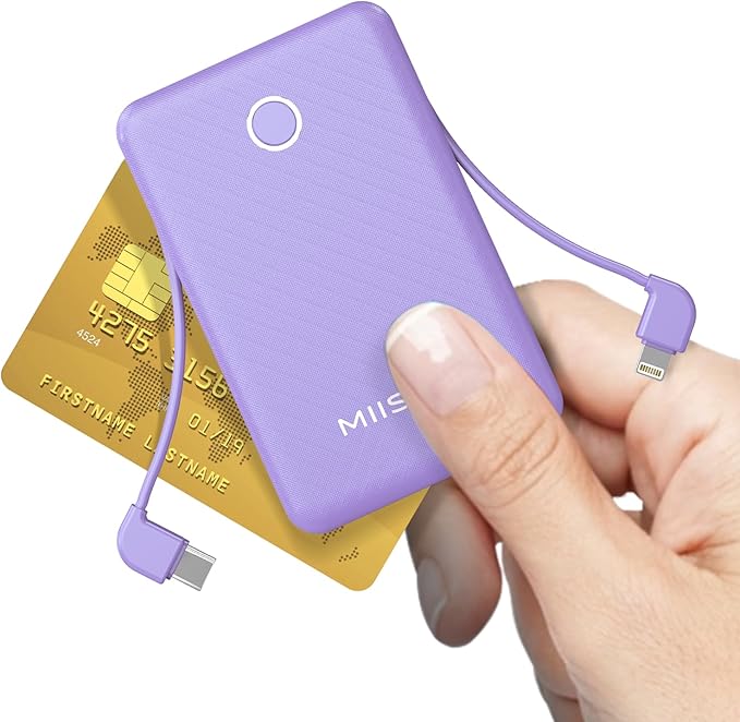 miisso 6000mah Ultra Slim Built in Cables Power Bank, Card Size Built in USB C - Image 5