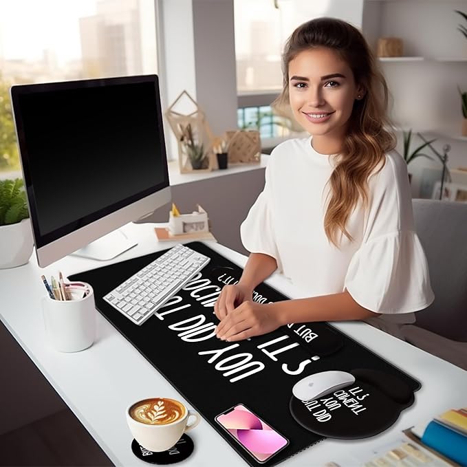 LIMKRIAN Black Mouse Pad Large Desk Mat Set, Funny Mouse Pad - Image 2
