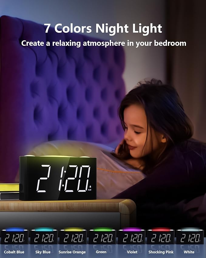Mesqool Digital Alarm Clock for Bedroom, 7.5" Big Display, 7-Color Night Light - Image 4