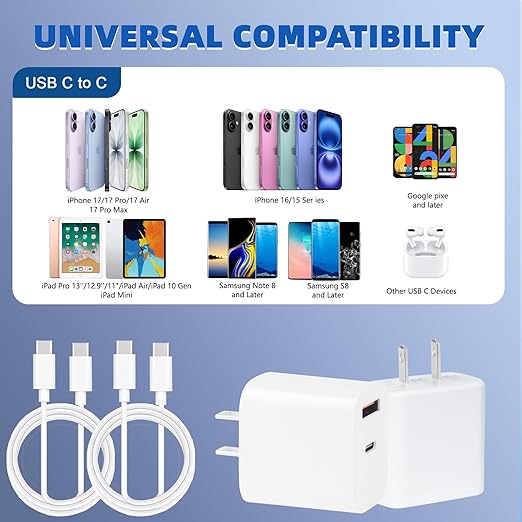 USB C Charger Block for iPhone 17 16, 40W Dual Port A/C Phone Chargers - Image 3