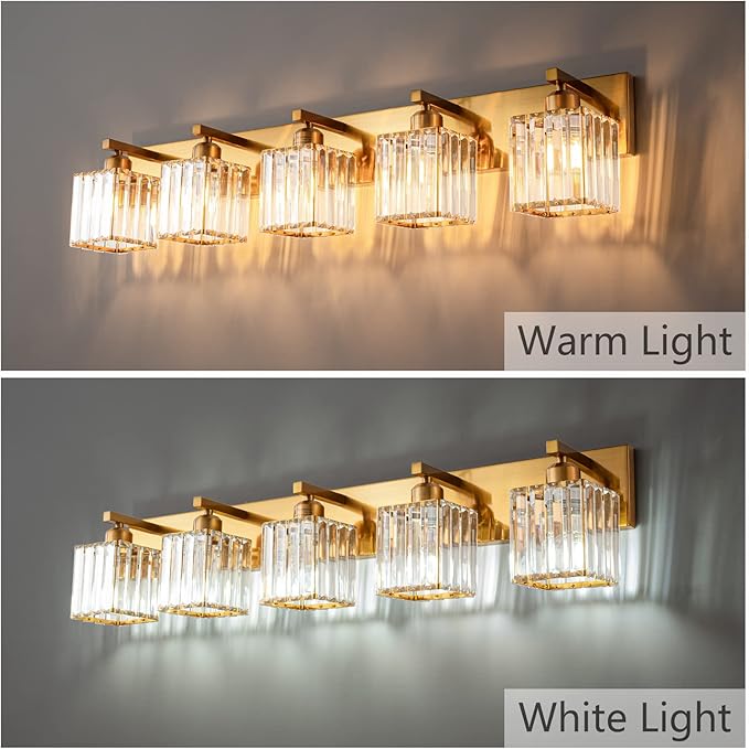 FDPBY Modern 5-Light Gold Brushed Brass Finish Crystal Wall Light - Image 2