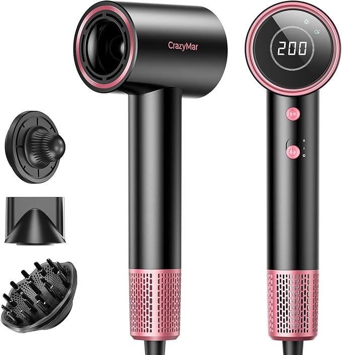 Ionic Hair Dryer with Diffuser and Concentrator- 180000 RPM High Speed Blow by CrazyMar