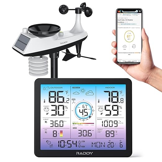 Raddy VP7 Wi-Fi Weather Station, 15-in-1 Wireless Weather Station Indoor Outdoor by Raddy