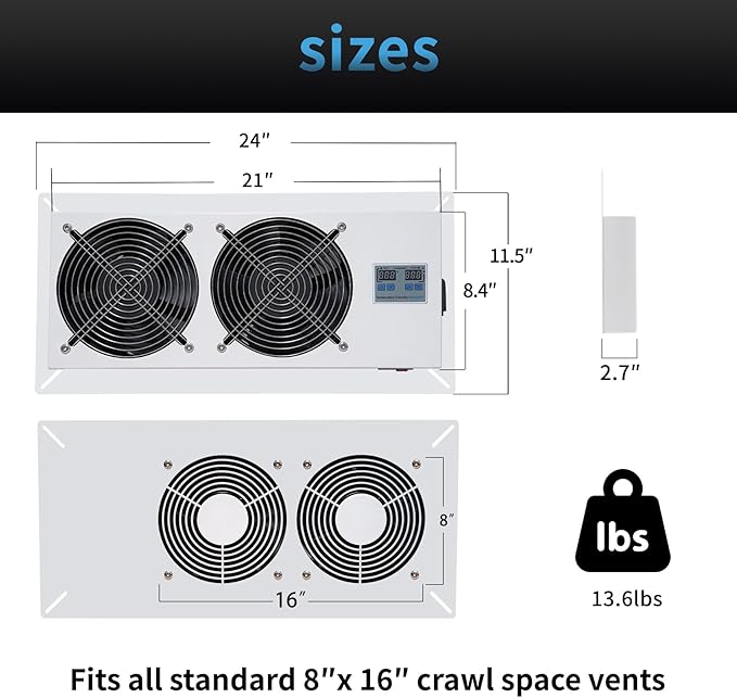 Pewoaoa 720 CFM Crawlspace Vent Fan, - Image 2