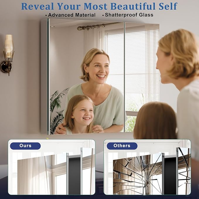 Bathroom Medicine Cabinet with Mirror, 30 Inch x 26 Inch Bathroom Mirror - Image 3