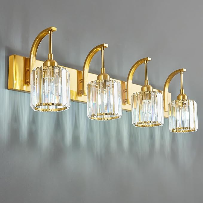 FDPBY 4-Light Crystal Vanity Light, Modern Gold Bathroom Wall Sconce by FDPBY