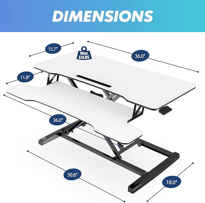 FITUEYES Height Adjustable Standing Desk 36” Wide Sit to Stand Converter Stand - Image 2