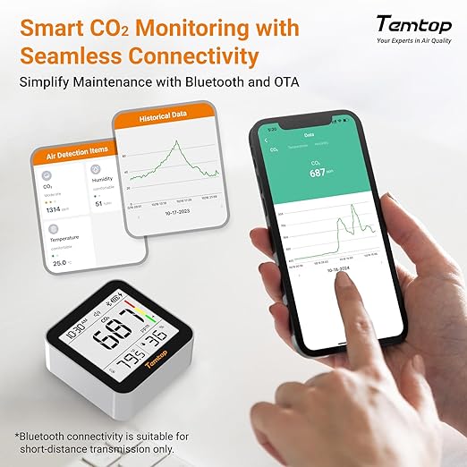 Temtop CO2 Monitor Indoor Air Quality Monitor 3 in 1 CO2 Meter, 180 Days - Image 4