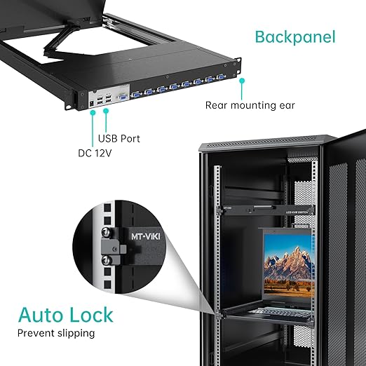 MT-VIKI Rack KVM Switch w/ 19'' LCD Monitor, Rackmount KVM Monitor Console - Image 3