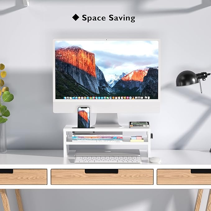 BONTEC Wooden Monitor Stand Riser, 2-Tier Desk Shelf - Image 7