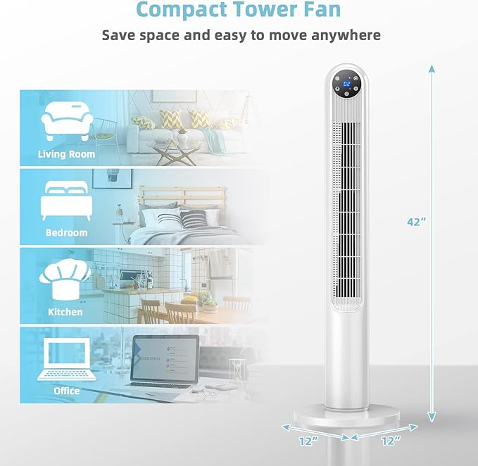 GOFLAME Tower Fan with Remote Control, LED Control Panel and 12H Timer - Image 7