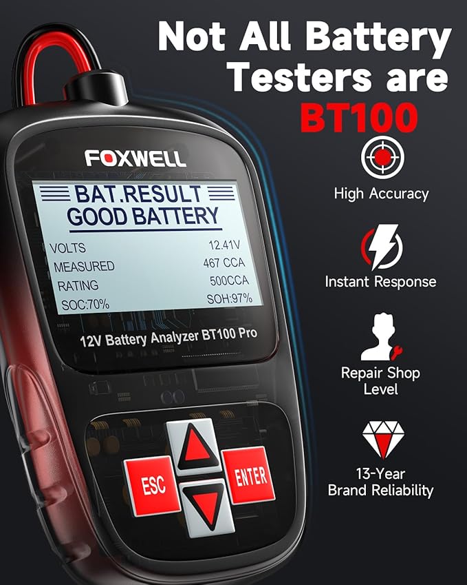 FOXWELL BT100 Pro Car Battery Tester, 12V Battery Load Tester, 100-1100CCA - Image 8