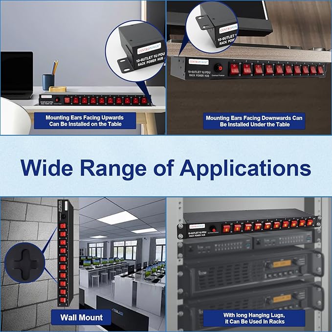 1U PDU Horizontal Rackmount Power Strip - Image 4