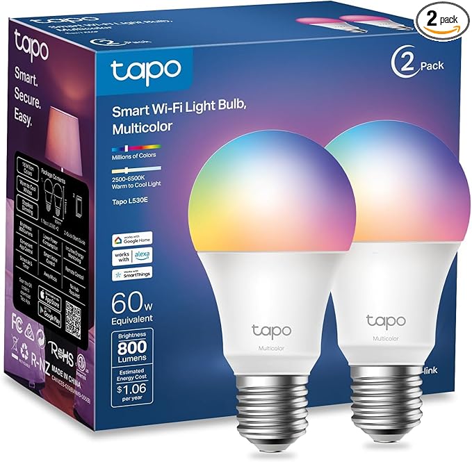 TP-Link Tapo Smart Light Bulbs, 16M Colors RGBW, Compatible by Tapo