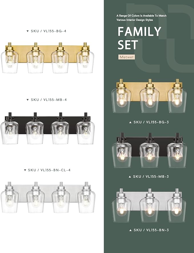 METWET Bathroom Light Fixtures, 3-Light Modern Vanity Light - Image 7