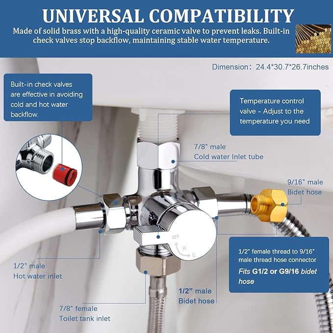 SonTiy Hot and Cold Bidet Mixing Valve Kit, Upgrade Brass 4 Way Warm Bidet - Image 5