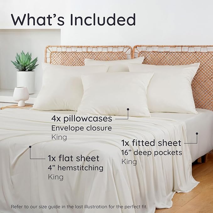 Bambaw King Sheet Set 6pcs – 100% Viscose Derived from Bamboo Sheets King Deep - Image 2