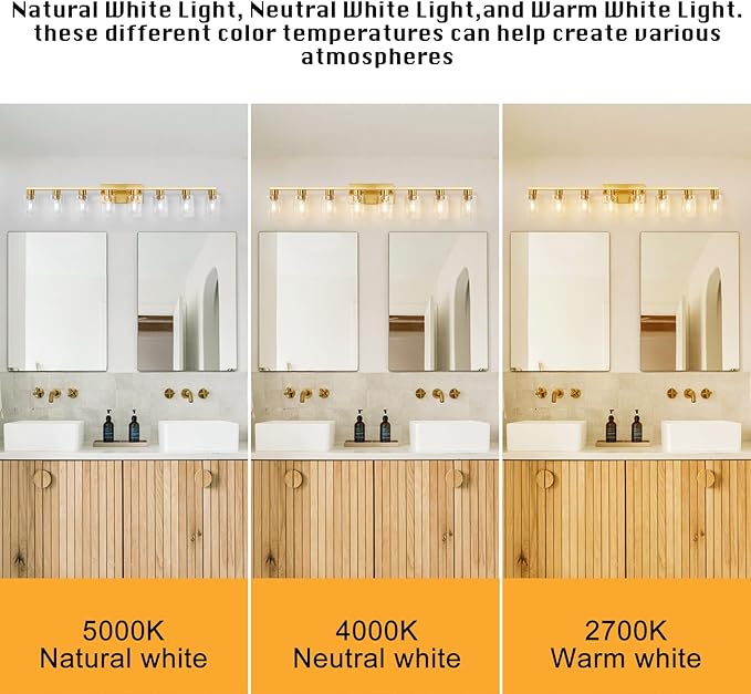 8 Light Gold Bathroom Light Fixtures, Modern Large Vanity Lights - Image 6