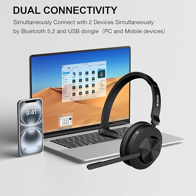 Wireless Headset with Mic for Work, Mute & USB Dongle for PC Computer Laptop - Image 4