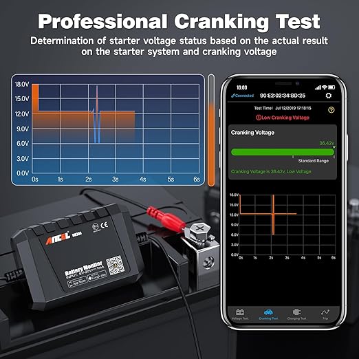 ANCEL BM300 12V Battery Monitor, Cranking System Test & Alarm - Image 5