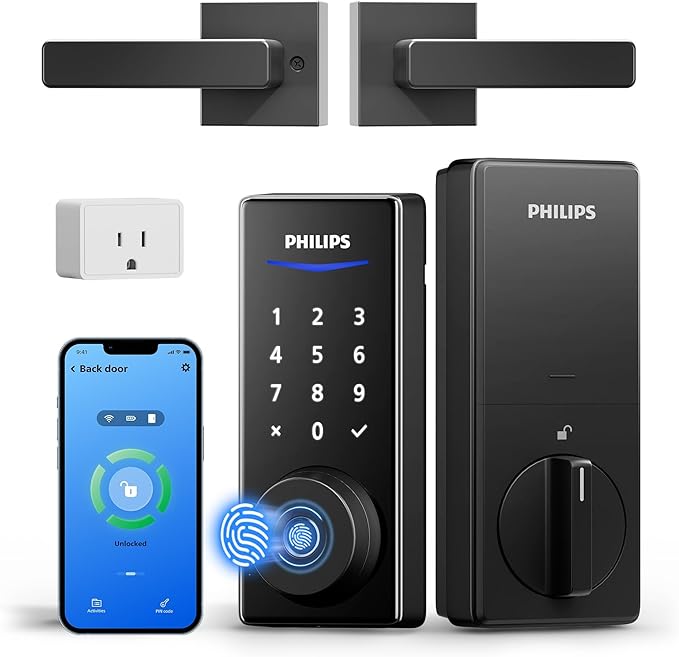 Philips WiFi Smart Lock with Handle, Fingerprint Keyless Entry Door Lock with by Philips