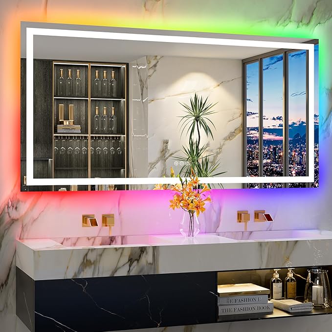 YEELAIT 72x36 Inch RGB LED Bathroom Mirror Front Light and RGB Backlit Lighted by YEELAIT