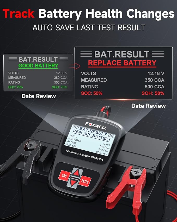 FOXWELL BT100 Pro Car Battery Tester, 12V Battery Load Tester, 100-1100CCA - Image 5