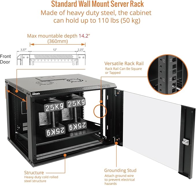 Tecmojo 9U Wall Mount Server Cabinet IT Network Rack Enclosure Lockable Door - Image 4
