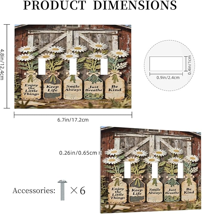 Bvtewkhz Rustic Daisy Barn Door Flowers 3 Gang Triple Toggle Decorative Light - Image 4