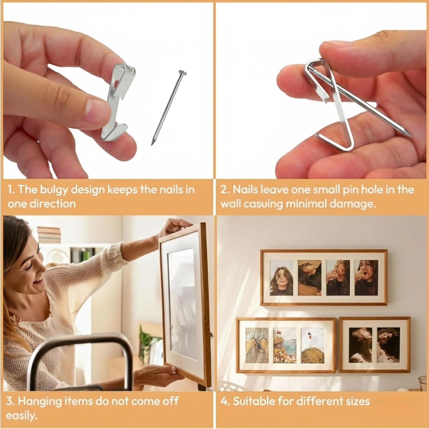184 Pieces Picture Hanging Kit with Assorted Picture Hangers and Picture Hanging Hooks, Includes Nails for Hanging Pictures, Wall Hooks for Hanging and Wall Hangers for Drywall & Wooden Walls (Silver)