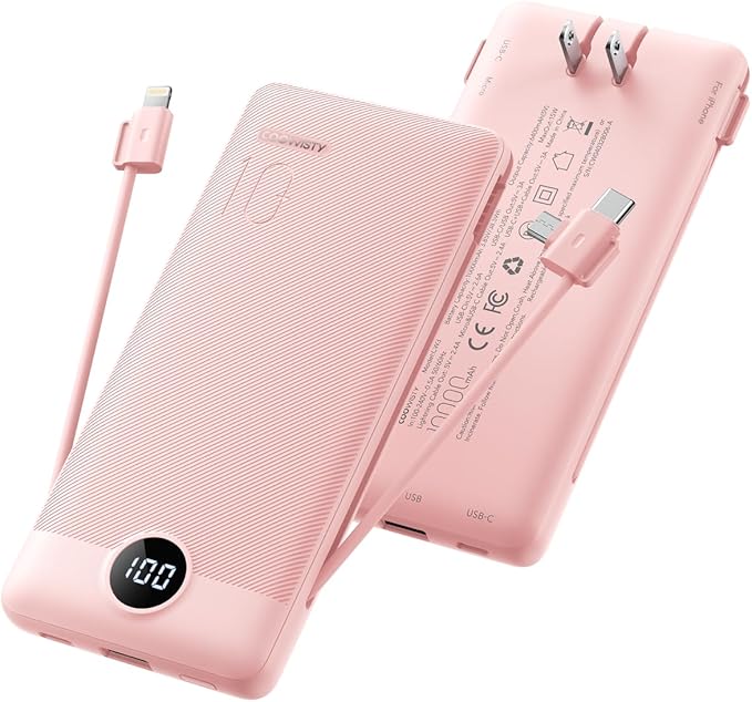 Coowisty Portable Charger Built-in Cables and Wall Plug, 10000mAh Slim USB C by KeepYourLifeCharged%EF%BC%81
